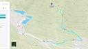 Custom hiking app: a topographic trail map with a highlighted route and a route-details sidebar.