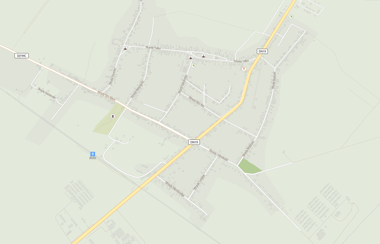 The same town with streets and features filled in after our mapping.